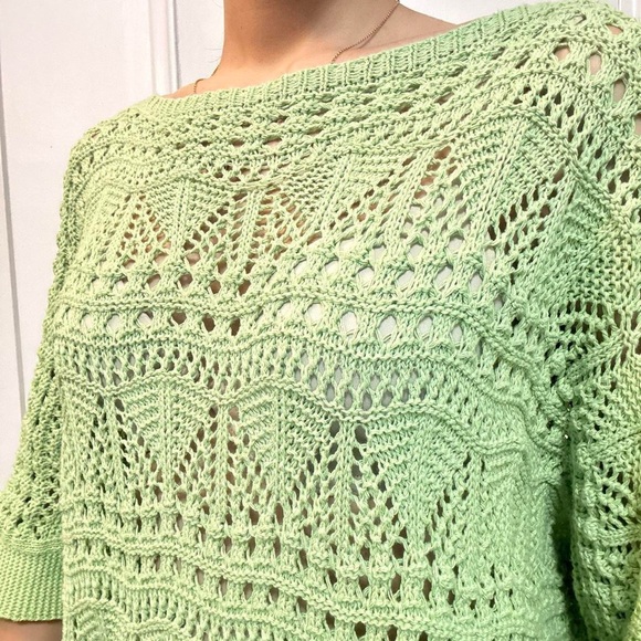 Designer  Knit Crochet Sweater Green Size Small - Picture 2 of 8